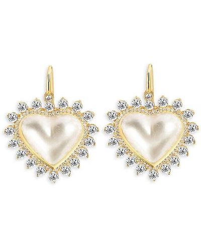 Gabi Rielle Timeless Treasures 14K Vermeil, 12Mm Pearl & Crystal Heart Earrings - White