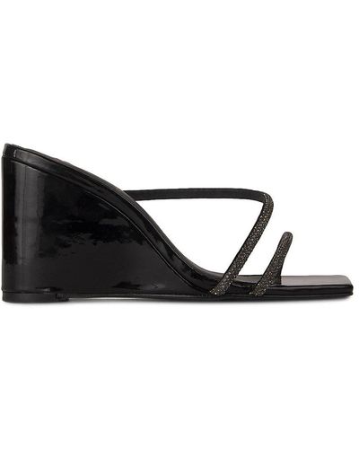 Black Suede Studio Suede Studio Embellished Straps Patent Leather Wedge Sandals - Black