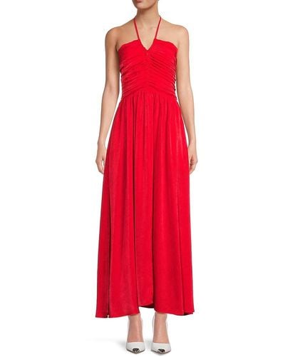 DKNY Satin Ruched Halter Dress - Red