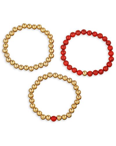 Eye Candy LA Elie 3-piece 18k Goldplated Titanium & Red Turquoise Beaded Stretch Bracelet - Pink
