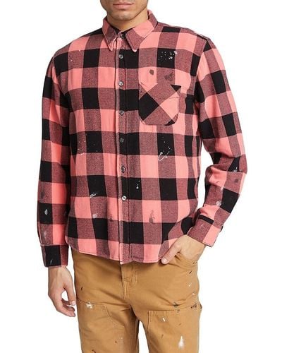 NSF Checked Slim Fit Work Shirt - Red