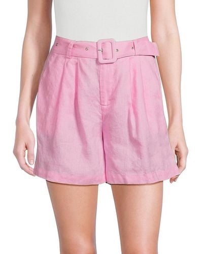 Saks Fifth Avenue High Rise 100% Linen Belted Shorts - Pink