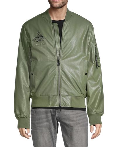 ELEVEN PARIS 'Faux Leather Puffer Bomber Jacket - Green