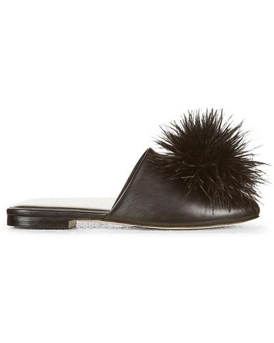 Cult Gaia Ray Feather-trimmed Leather Mules - Brown