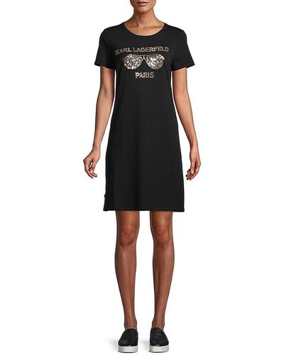 Karl Lagerfeld Sequin Embellished T-shirt Dress - Black