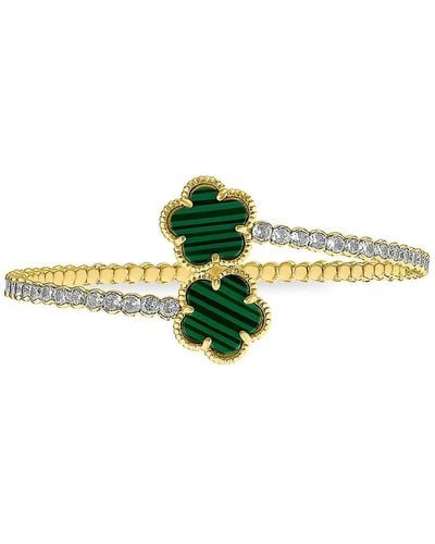 CZ by Kenneth Jay Lane Look Of Real 14k Goldplated, Cubic Zirconia & Synthetic Onyx Clover Bangle - Green