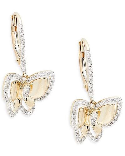 Effy 14K & 0.53 Tcw Diamond Butterfly Drop Earrings - White