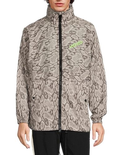 KENZO Python Print Hooded Windbreaker Jacket - Grey