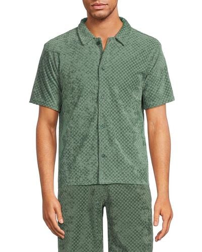 FLEECE FACTORY Textured Short Sleeve Shirt - Green