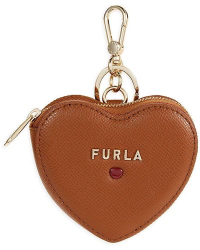 Furla Logo Leather Coin Purse Keychain - Brown