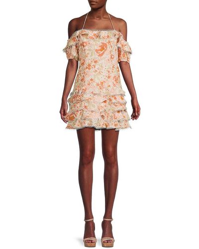 7021 Floral Tiered Drop Waist Mini Dress - Natural