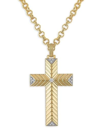 Esquire 14k Goldplated Sterling Silver & 0.1 Tcw Diamond Cross Pendant Necklace - Metallic