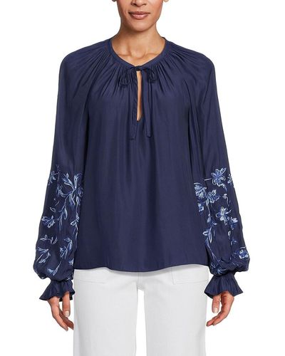 Ramy Brook Mahoney Floral Embroidery Blouse - Blue