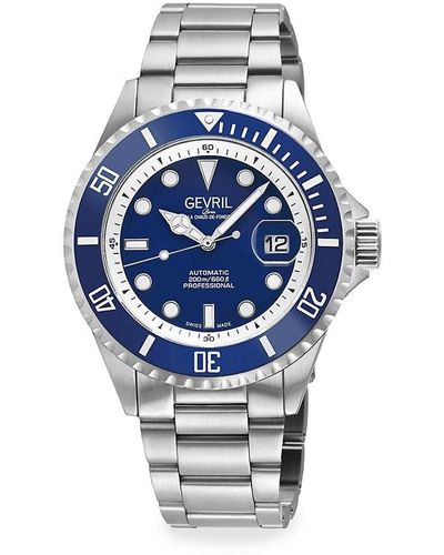 Gevril Wall Street 43Mm Stainless Steel Bracelet Watch - Blue