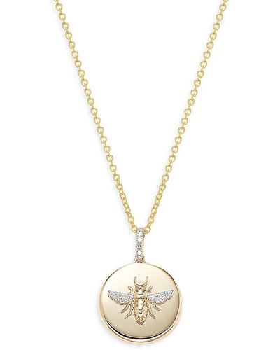 Effy 14k Yellow Gold & 0.05 Tcw Diamond Bee Pendant Necklace - Metallic
