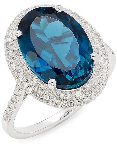 Effy 14k White Gold, Diamond & Blue London Topaz Ring