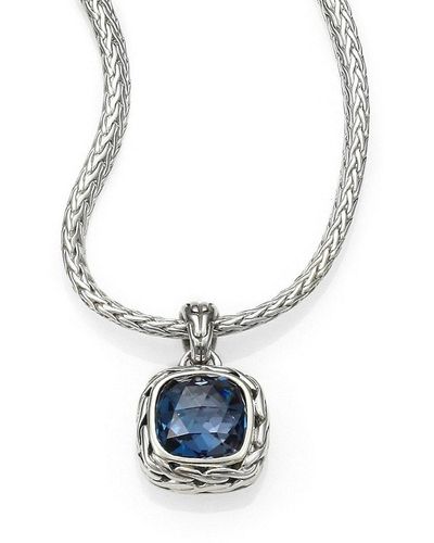 John Hardy Classic Chain Sterling Silver Small Square Pendant Necklace - Blue