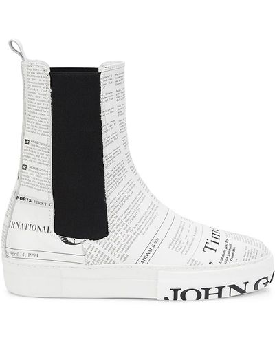 John Galliano Gazette Print Leather Chelsea Boots - Black