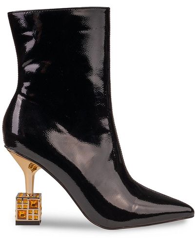 Lady Couture Crown Sculpture Heel Ankle Boots - Black