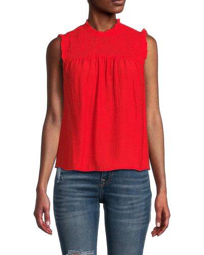 Nanette Lepore Smocked Ruffle Babydoll Top - Red