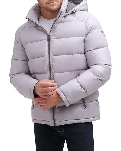 Guess Quilted Zip Up Puffer Jacket - Grey