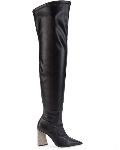 SCHUTZ SHOES Cyrus Embellished Heel Over The Knee Boots - Black