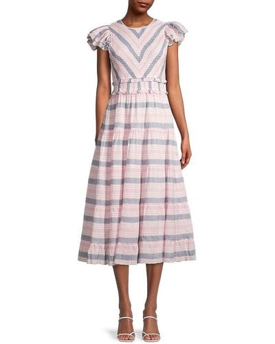Saylor Alanna Striped Fit-& Flare Dress - Pink