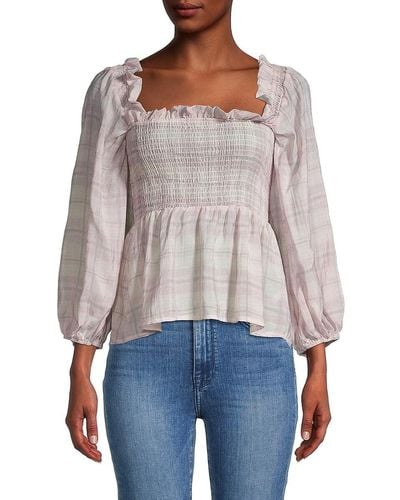 7021 Checked Smocked Top - Gray