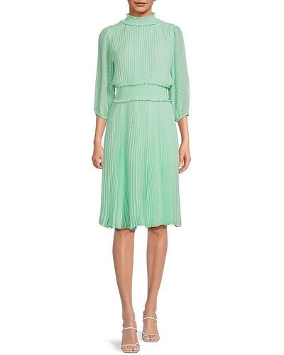 Nanette Lepore Pleated Fit & Flare Dress - Green