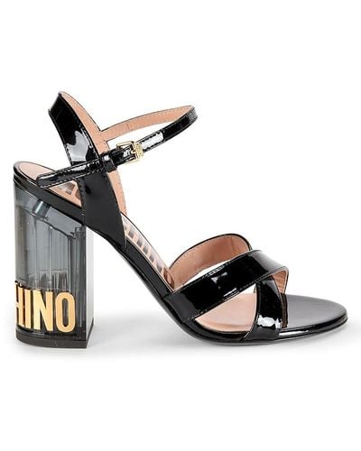Moschino Block Heel Patent Leather Sandals - Metallic