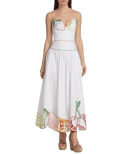 Lela Rose Fruit Embroidered Midi Dress - White