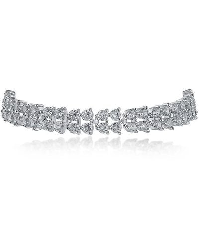 CZ by Kenneth Jay Lane Looks Of Real Rhodium Plated & Cubic Zirconia Double Row Bracelet - White
