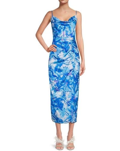 MILLY Liliana Brushstroke Floral Midi Dress - Blue