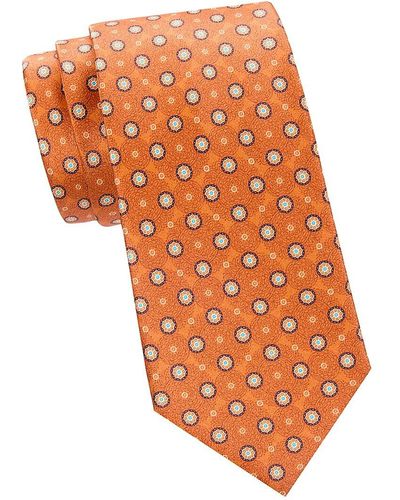 Brioni Floral Silk Tie - Orange
