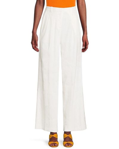 Calvin Klein Pleated Linen Blend Trousers - White