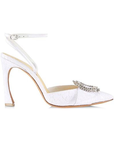 Alexandre Birman Madelina Lace Embellished Bridal Court Shoes - White