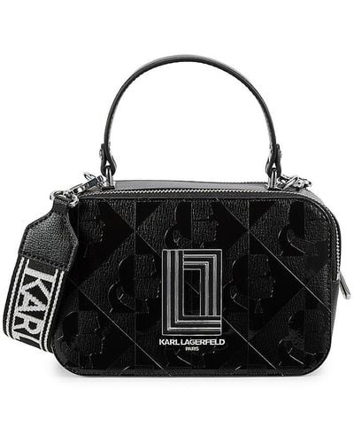 Karl Lagerfeld Simone Logo Leather Camera Top Handle Bag - Black