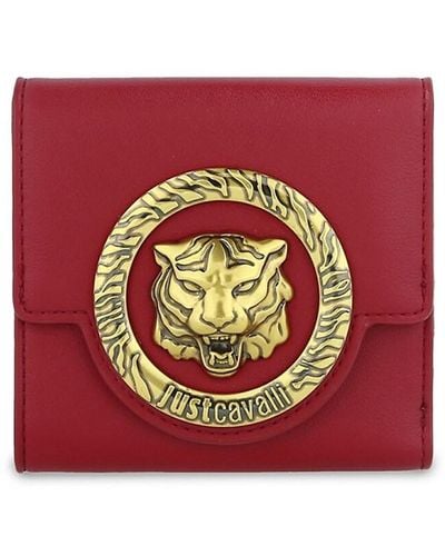 Just Cavalli Tiger Plaque Compact Wallet - Red