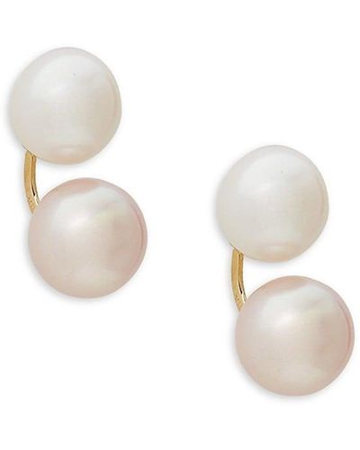 Saks Fifth Avenue Saks Fifth Avenue 14K & 7Mm & Freshwater Cultured Pearl Front To Back Earrings - White