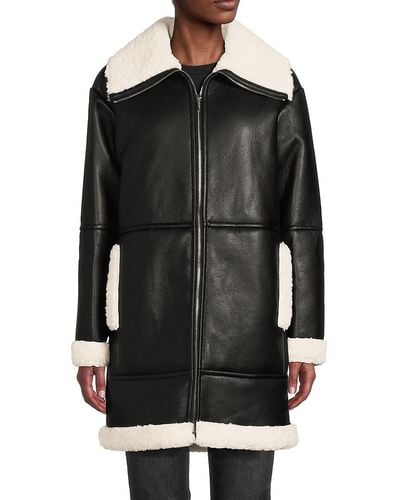 Calvin Klein Faux Leather & Faux Fur Moto Coat - Black