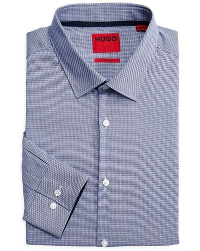 HUGO Koey Micro Check Dress Shirt - Blue