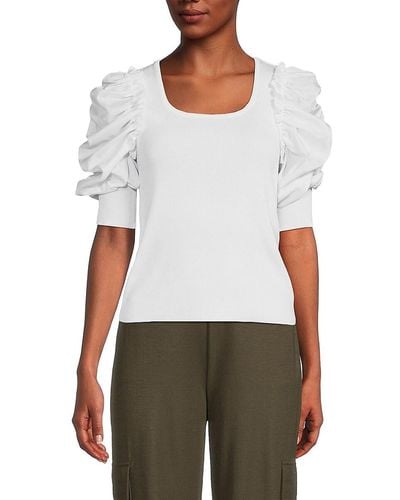 Nanette Lepore Ruched Sleeve Knit Top - White