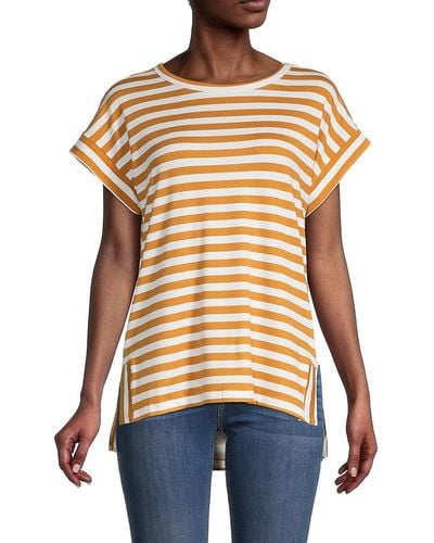 Bobeau Side-slit Striped Tee - Blue