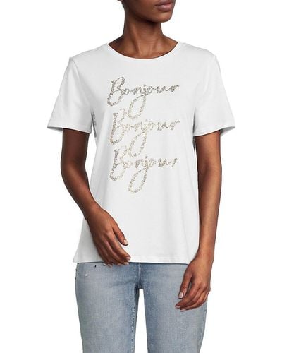 Karl Lagerfeld Bonjour Embellished T Shirt - White