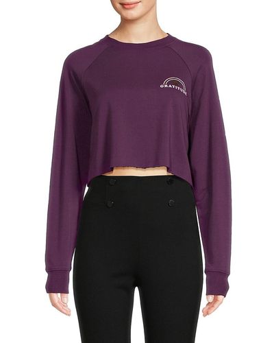 Spiritual Gangster Graphic Raglan Sleeve Cropped Sweatshirt - Purple