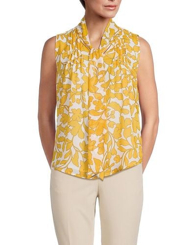 Tommy Hilfiger Floral Tie Blouse - Yellow