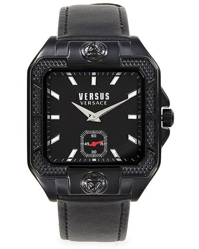 Versus 40Mm Stainless Steel Case & Leather Strap Watch - Black