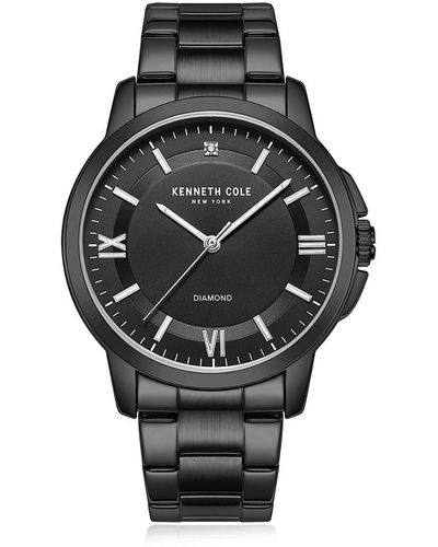 Kenneth Cole 44mm Blacktone Stainless Steel & Diamond Bracelet Watch - Gray