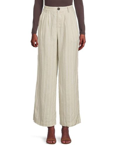 Saks Fifth Avenue Striped High Rise 100% Linen Pants - Natural
