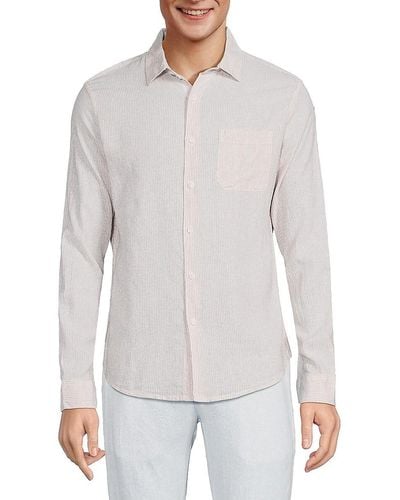 Saks Fifth Avenue Striped Linen Blend Button Down Shirt - White